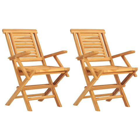vidaXL Solid Teak Wood Brown Folding Patio Chairs – Set of 2, Garden Seating with Armrest & Backrest, Water- Outdoor Furniture