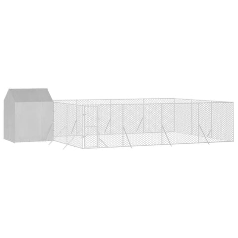 vidaXL Outdoor Dog Kennel with roof - Silver Galvanized Steel - Spacious Run cage 32.8â€™x19.7â€™x8.2â€™ - Lockable Door and Protective Weather- roof - Versatile Animal Safety Enclosure