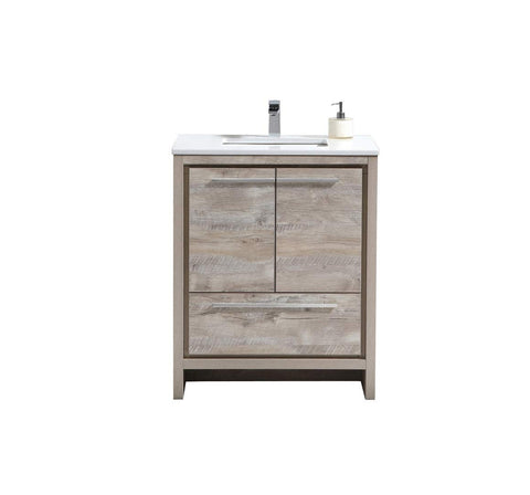 KubeBath Dolce 30? Nature Wood Modern Bathroom Vanity with White Quartz Counter-Top