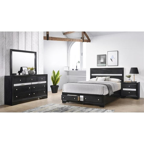 Matrix Traditional Style Queen 4 PC Storage Bedroom Set in Black Made with Wood