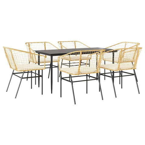 vidaXL 7 Piece Patio Dining Set with Cushions â€“ Poly Rattan & Glass Outdoor Furniture for Garden, Patio, or Deck - Durable, Weather-, Brown PE Rattan & Black Tempered Glass
