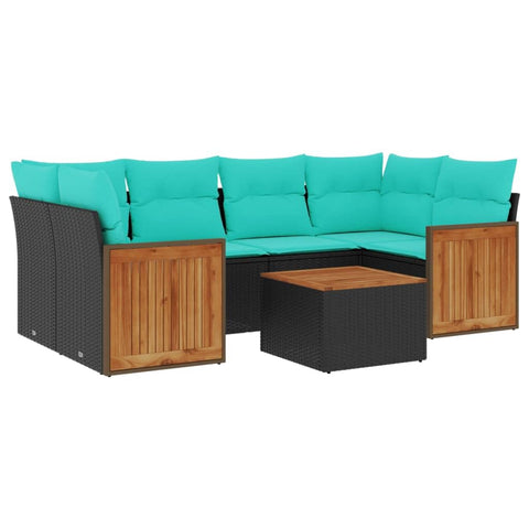 vidaXL 7 Piece Garden Sofa Set with Cushions Black Poly Rattan