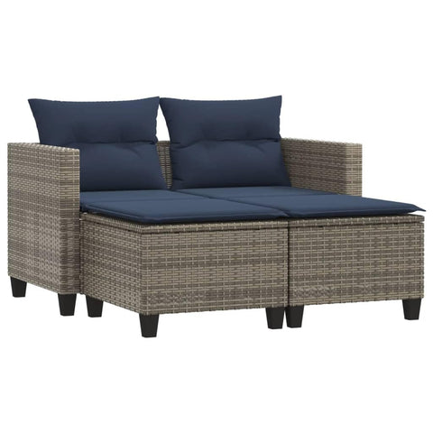 vidaXL Outdoor Patio Sofa Set - 2-Seater with Stools, Gray PE Rattan, Navy Cushions, Removable Washable Covers, Seats 242.5 lbs