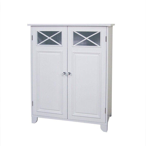 FastFurnishings White 2-Door Bathroom Floor Cabinet with Adjustable Storage Shelf