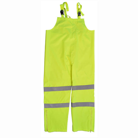 Petra Roc LBIP-CE-2X Bib Rain Pants, ANSI Class E 300D Oxford/PU Coating Waterproof, Lime Green, 2X