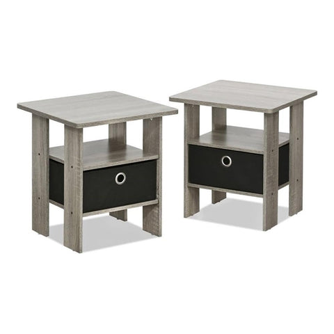 Furinno Andrey Set of 2 End Table / Side Table / Night Stand / Bedside Table with Bin Drawer, French Oak Grey
