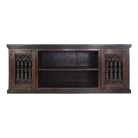 Moti Arvada 2 Iron Jali Door Plasma on Mango Solid Wood in Dark Brown