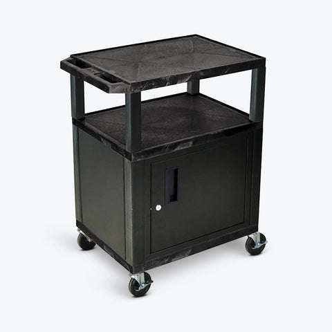 LUXOR WT34C2E 34"H AV Cart - 3 Shelves Cab Electric Black Legs, 4" Silent-Roll, Full-Swivel Heavy-Duty Casters, Two Locking Brake, Multipurpose Storage for Video Projector, Three-Outlet UL-Listed