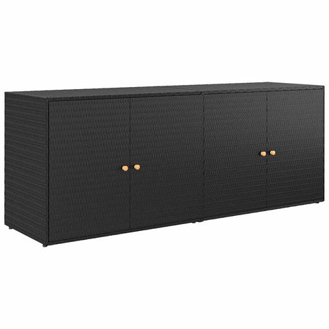vidaXL Weather- Garden Storage Cabinet - Large Black Poly Rattan Chest with Solid Acacia Wood Handles and Steel Frame - Easy-Assembly Outdoor Furniture