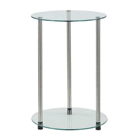 Convenience Concepts Designs2Go Classic Glass 2 Tier Round End Table 15.75" - Modern Side Table for Living Room, Tempered Glass Table with Storage Shelves for Bathroom, Bedroom, Office, Glass/Chrome