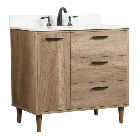 Elegant Decor Baldwin 36" Single Bathroom Vanity with Backsplash in Natural Oak