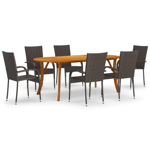 vidaXL Patio Dining Set 7 Piece, Outdoor Dining Set for 6, Table and Chair for Garden Backyard Balcony, Dining Chair, Modern Style, Brown
