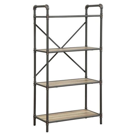 Acme Itzel 4 Wooden Tiers Rectangular Bookshelf in Antique Oak and Sandy Gray