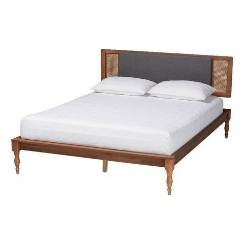Baxton Studio Eliseo Fabric/Wood King Size Platform Bed in Dark Gray/Brown