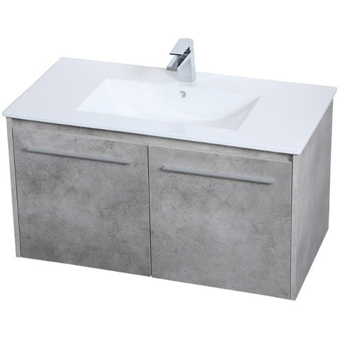 36 Inch Single Bathroom Floating Vanity in Concrete Grey, 714539