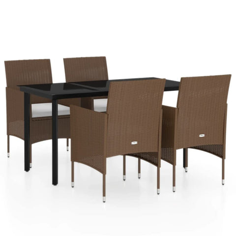 vidaXL Patio Dining Set 5 Piece with Cushions Garden Outdoor Lawn Yard Terrace Balcony Table and Chair Seat Seating Furniture Brown and Black