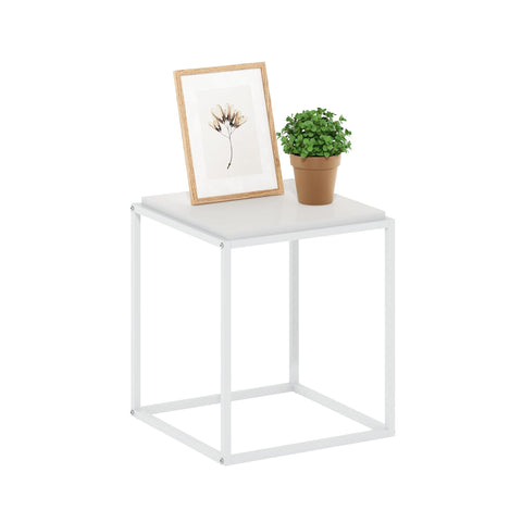Furinno Moretti Side Table, 1-Tier Stackable Metal Frame End Table, Night Stand, Bedside Table, Toolless Assembly, for Living Room, Bedroom, Solid White