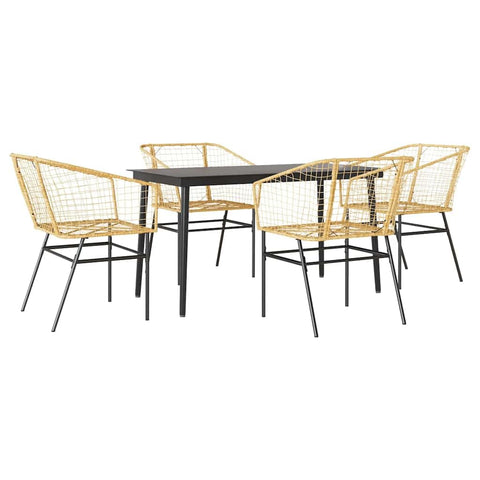 vidaXL 5 Piece Patio Dining Set - Brown Poly Rattan Outdoor Furniture with Glass Table for Garden/Yard/Deck