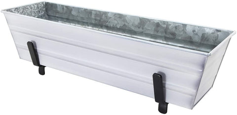 Oakestry C08W-K4 Small White Flower 2 x 4 Railings Window Box and Brackets