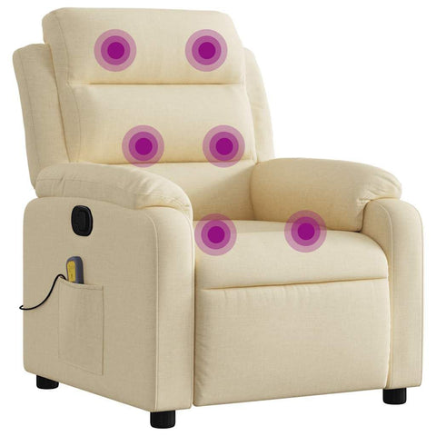 vidaXL Massage Recliner Chair Cream Fabric (100% Polyester), Metal, Plywood