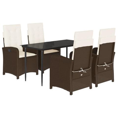 vidaXL Garden Dining Set with Cushions 5 Pieces, Dining Table and Chairs, Patio Terrace Furniture Set, Brown Synthetic Rattan