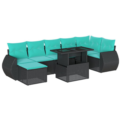 vidaXL 8 Piece Garden Sofa Set with Cushions Black Poly Rattan