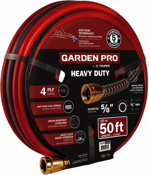 Truper Garden Pro Heavy Duty Garden Hose, 5/8 in diameter, 50 feet, Red