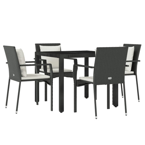 vidaXL Contemporary 5 Piece Patio Dining Set - Weather- Black Poly Rattan with Cushions - Sturdy Powder-Coated Steel Frame - Modular Design - Easy-to-Clean Tempered Glass Tabletop