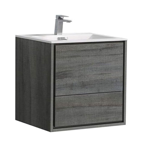 Oakestry Delusso 24 Inch Ocean Gray Wall Mount Modern Bathroom Vanity with Integrated Acrylic Sink and Soft?Close Drawer