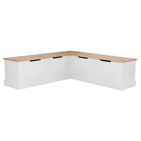Oakestry White Solid Pine L-Shaped Breakfast Nook with Hidden Storage, Backless Corner Bench, 5-Piece Cushion & Pillow Set, Built-in Look Seating for Kitchen or Dining Spaces (Beige)
