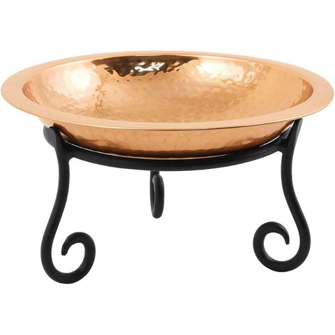 Oakestry Hammered Short Stand Birdbath Polished Copper Plated Birdfeeder for Outdoor Garden Decorative Spa Birdbath Garden Decor with Stand for Birds and Landscaping