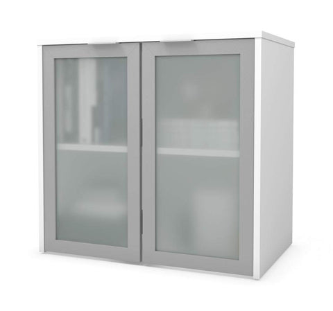 Bestar i3 Plus 31W Hutch with Frosted Glass Doors in White