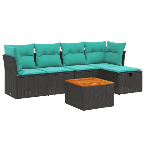 vidaXL Patio Sofa Set with Cushions 6 Piece, Outdoor Conversation Set, Sectional Sofa for Balcony Garden, Modern Style, Black Poly Rattan