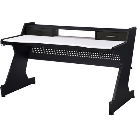 Acme Bigga Wooden Top 2-Drawer Gaming Table with Metal Frame in Black and White