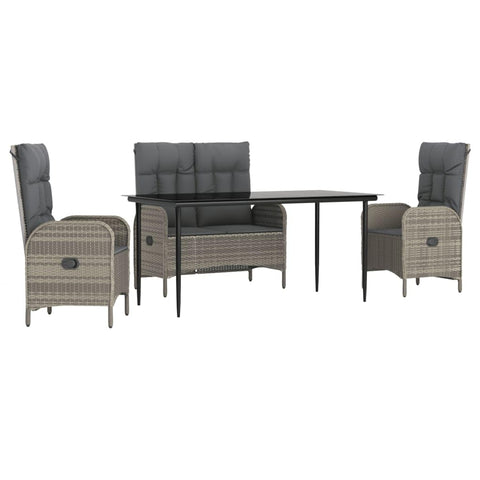 vidaXL 4-piece Garden set with cushions poly rattan grey