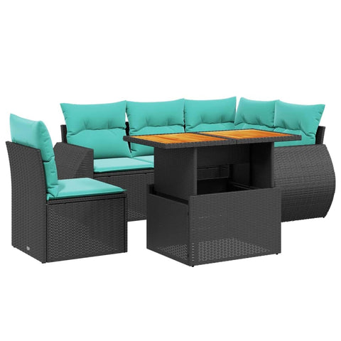 vidaXL Patio Sofa Set with Cushions 6 Piece, Outdoor Sectional Sofa Couch, Patio Conversation Set for Garden Backyard, Black Poly Rattan