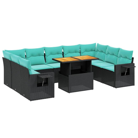 vidaXL Patio Sofa Set with Cushions 10 Piece, Outdoor Sectional Sofa Couch, Patio Conversation Set for Garden Backyard, Black Poly Rattan