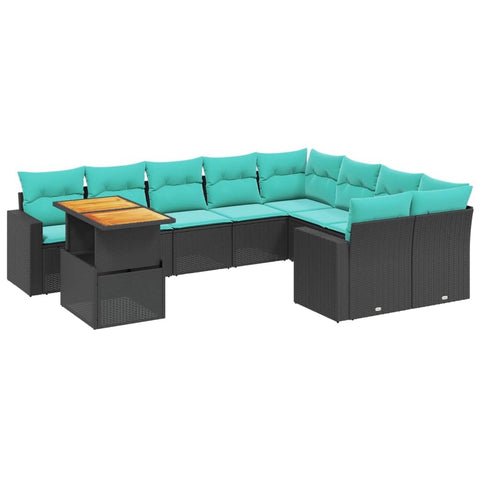 vidaXL Patio Sofa Set with Cushions 10 Piece, Outdoor Sectional Sofa Couch, Patio Conversation Set for Garden Backyard, Black Poly Rattan