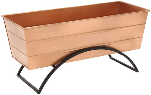 Oakestry C-20C-S Odette Medium Copper Flower Window Box with Stand and Drainage Hole for Container Gardening on Patios, Decks, Porches, or Balconies, Copper