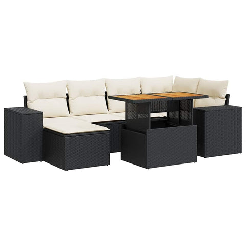 vidaXL 7 Piece Patio Sofa Set with Cushions Black Poly Rattan, Garden Sofa Set, Garden Lounge Set, Poly Rattan Sofa Set, Outdoor Sofa Set