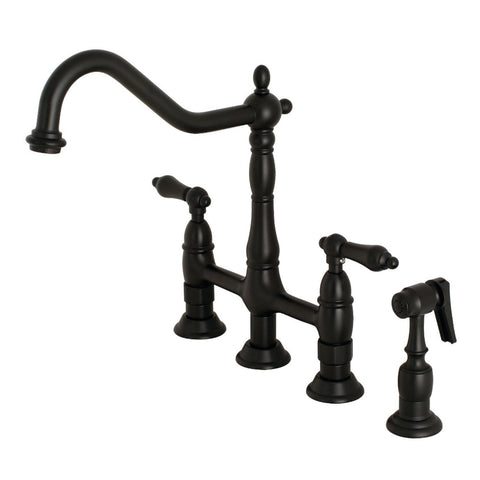 Kingston Brass KS1270ALBS Heritage Bridge Kitchen Faucet, 8-9/16", Matte Black