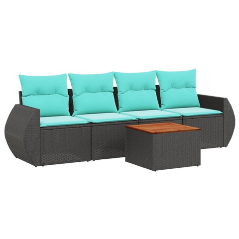 vidaXL 5 Piece Garden Sofa Set with Cushions Black Poly Rattan