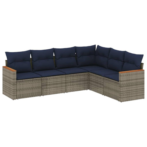vidaXL 6 Piece Garden Sofa Set with Cushions Grey Poly Rattan