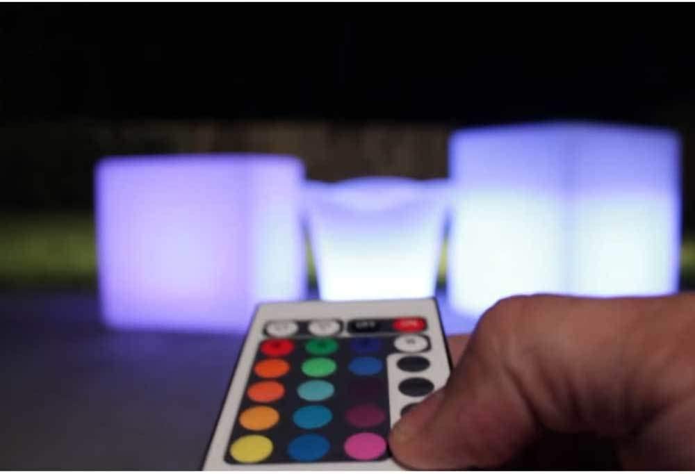 BLOCK- LED Illuminated Square Seat with 16 color options and 4 color changing modes on the remote. Portable, waterproof, and requires no batteries. Charge lasts approximately 8 hours.