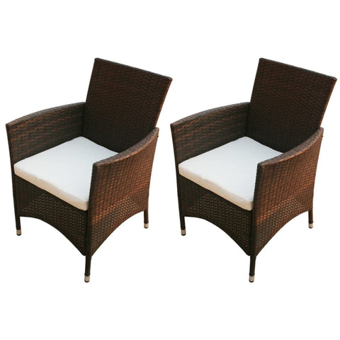 vidaXL Poly Rattan Patio Chairs â€“ Set of 2, Outdoor Garden Furniture with Comfortable Cushions, Brown
