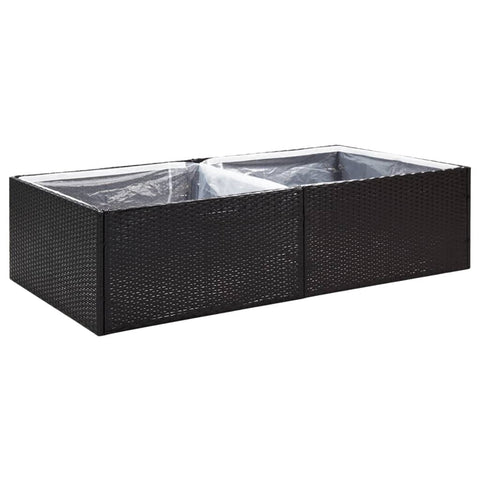 vidaXL Outdoor Garden Planter Bed - Durable Poly Rattan Rectangular Flower Box with Powder-Coated Steel Frame and Inner Nylon Bag - Black