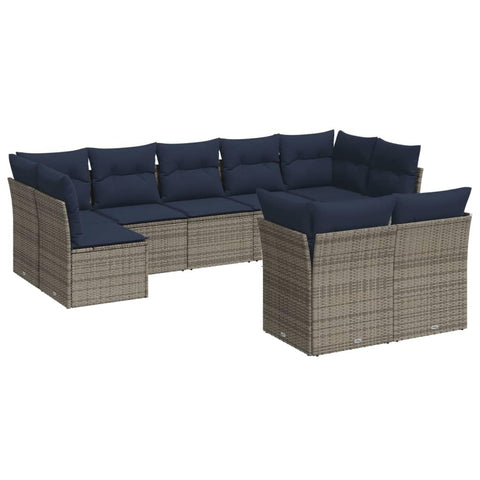 vidaXL Patio Sofa Set with Cushions 9 Piece, Outdoor Conversation Set, Sectional Sofa for Balcony Garden, Modern Style, Gray Poly Rattan