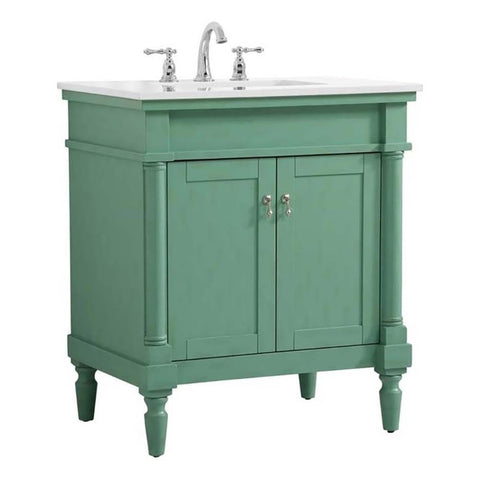 Elegant Decor Lexington 30" Wood Bathroom Vanity in Vintage Mint/Brushed Nickel