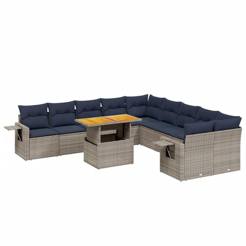 vidaXL Patio Sofa Set with Cushions 11 Piece, Outdoor Sectional Sofa Couch, Patio Conversation Set for Garden Backyard, Gray Poly Rattan