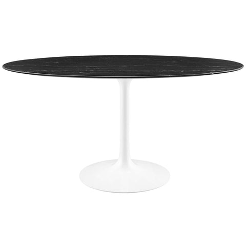 Modway Lippa Oval 60" Artificial Marble Mid-Century Modern Dining Table in White Black